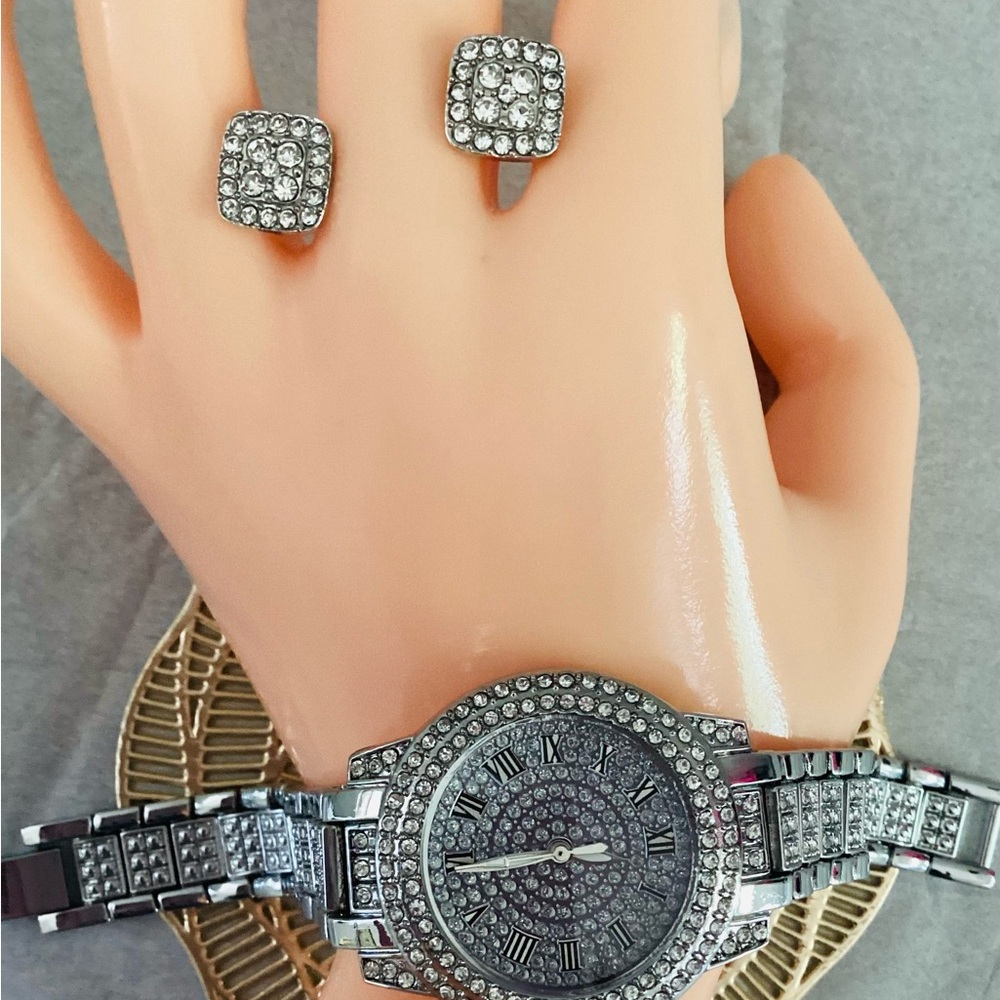 luxury watch and earring set